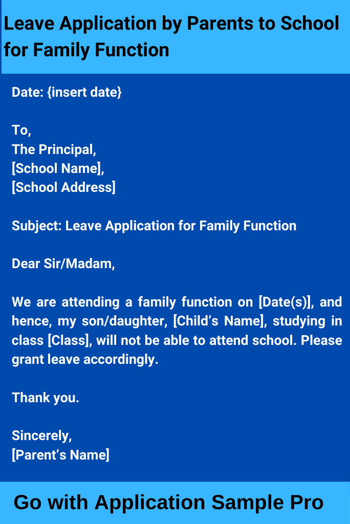 Leave Application by Parents to School for Family Function