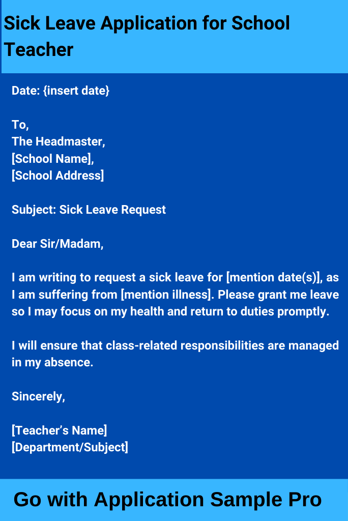 Sick Leave Application for School Teacher