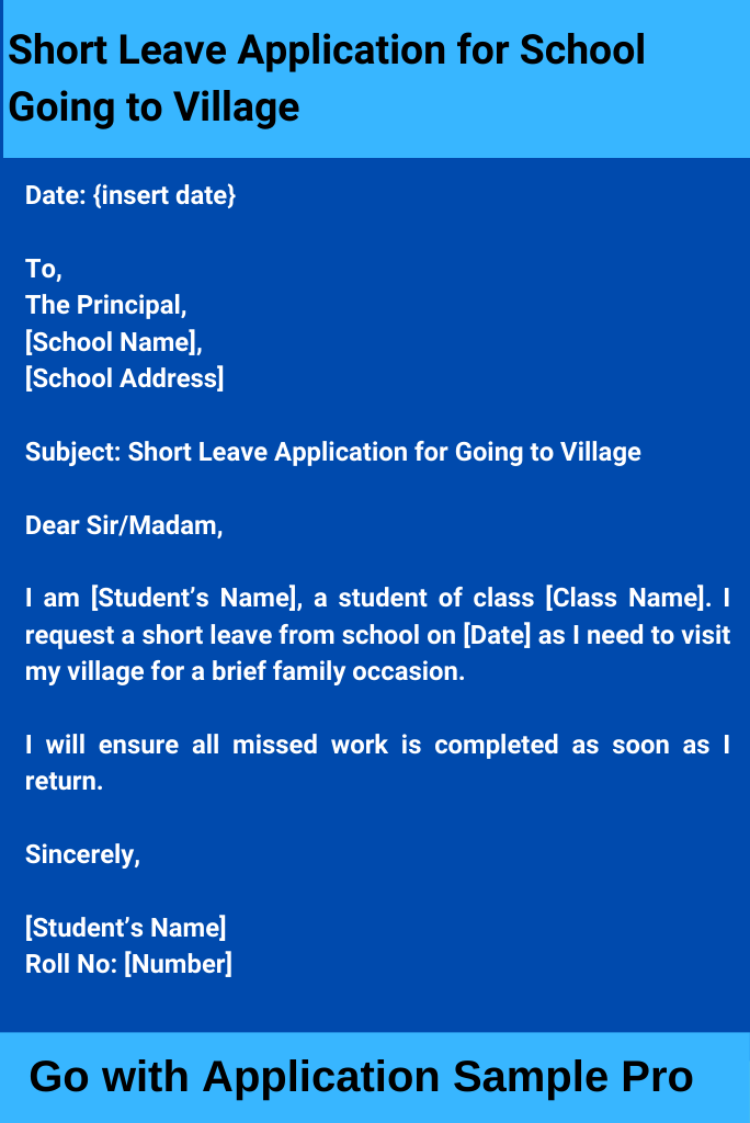 Short Leave Application for School Going to Village