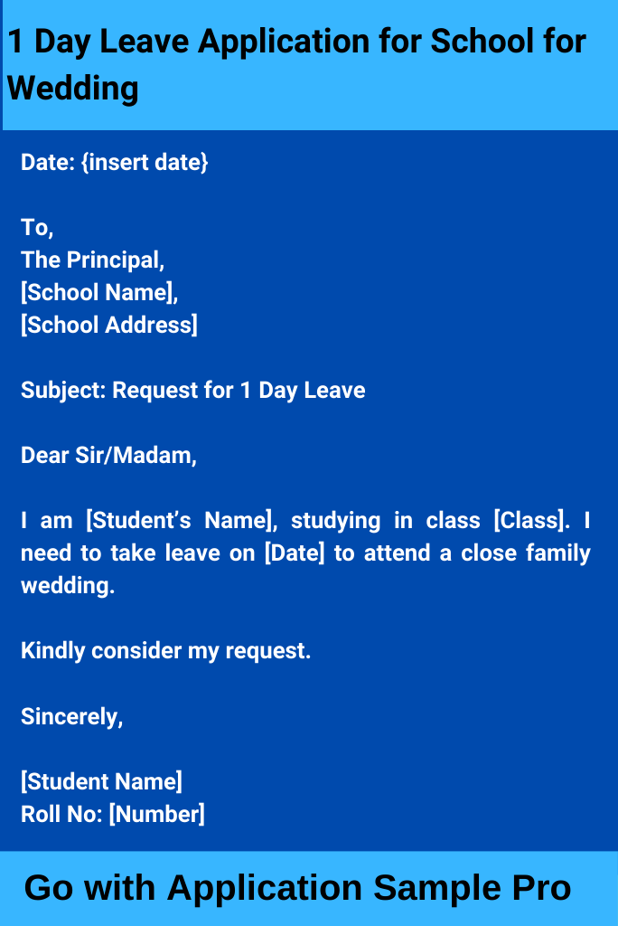 1 Day Leave Application for School for Wedding