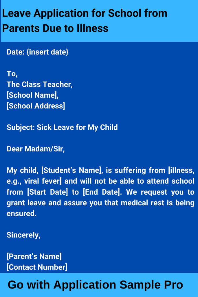 Leave Application for School from Parents Due to Illness