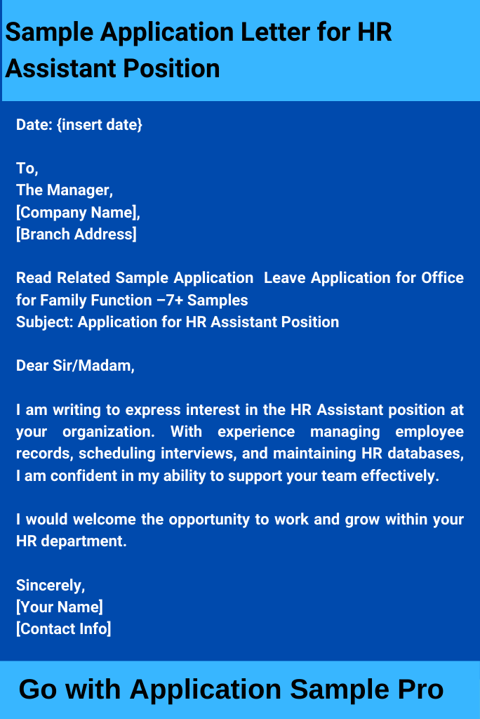 Sample Application Letter for HR Assistant Position