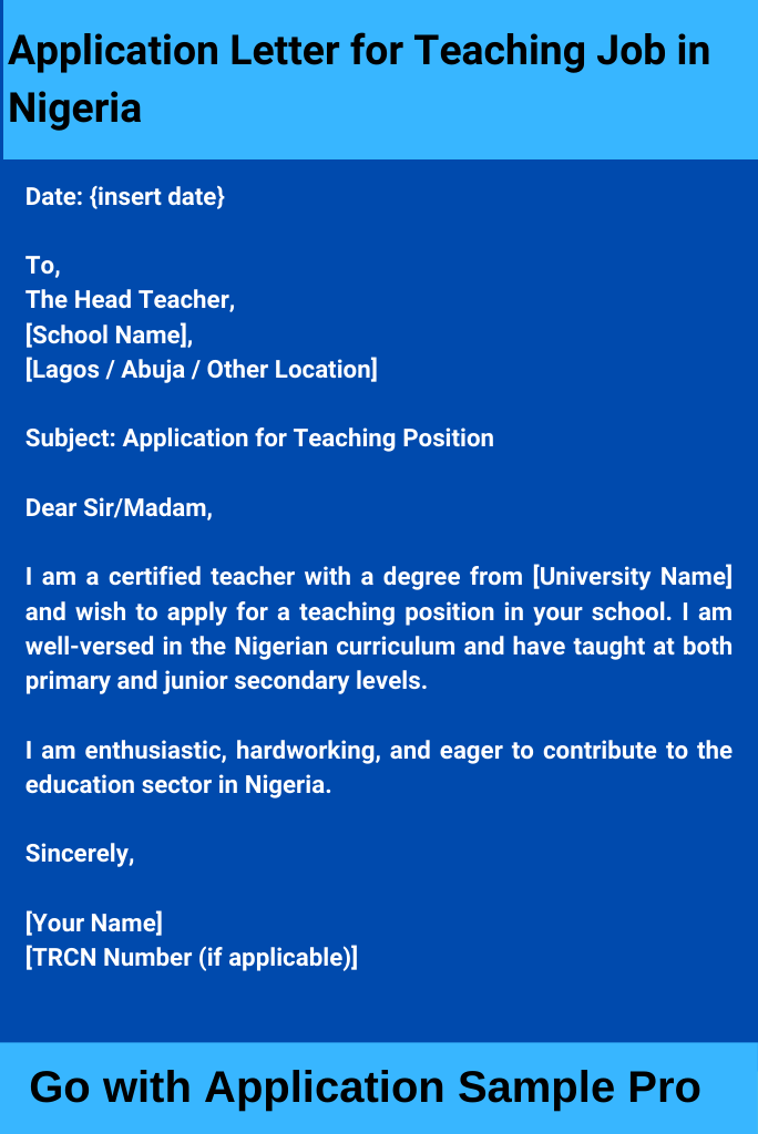 Application Letter for Teaching Job in Nigeria
