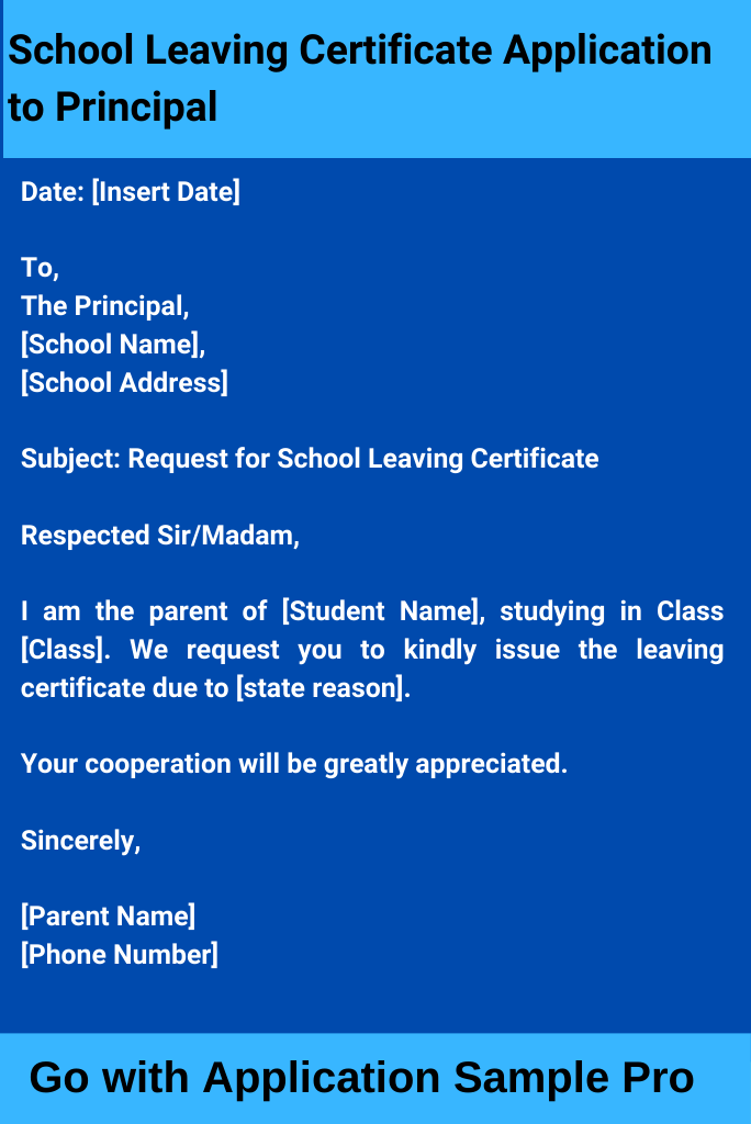 School Leaving Certificate Application to Principal