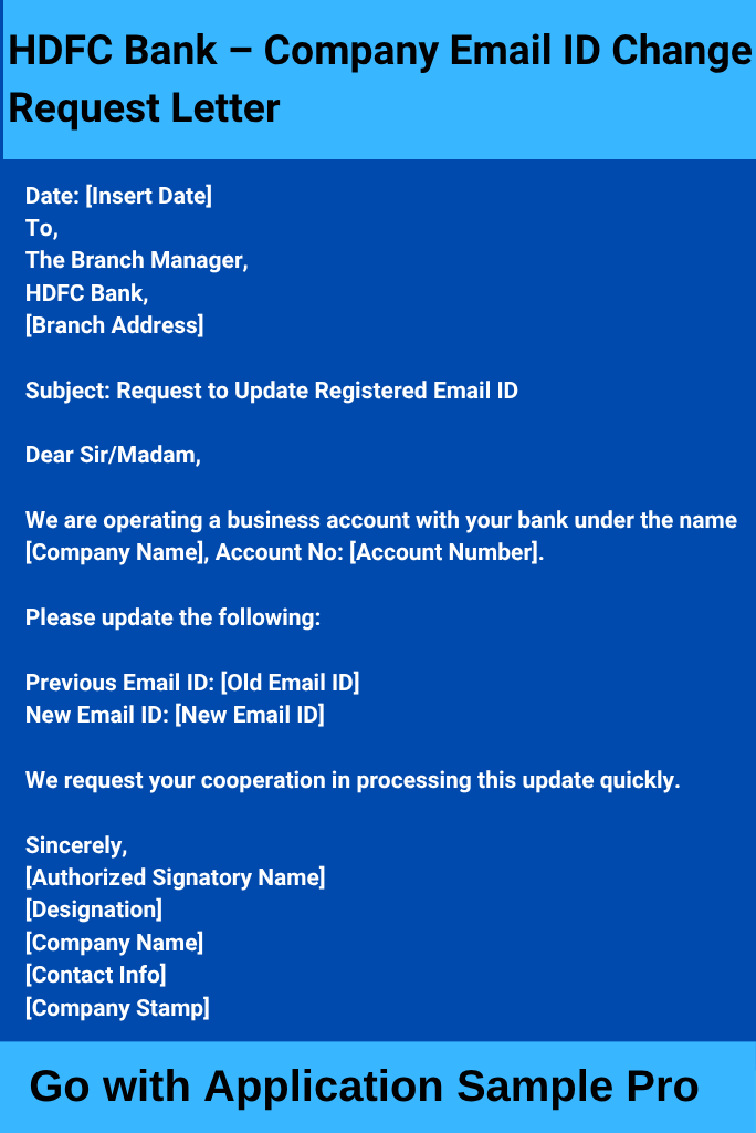 HDFC Bank – Company Email ID Change Request Letter