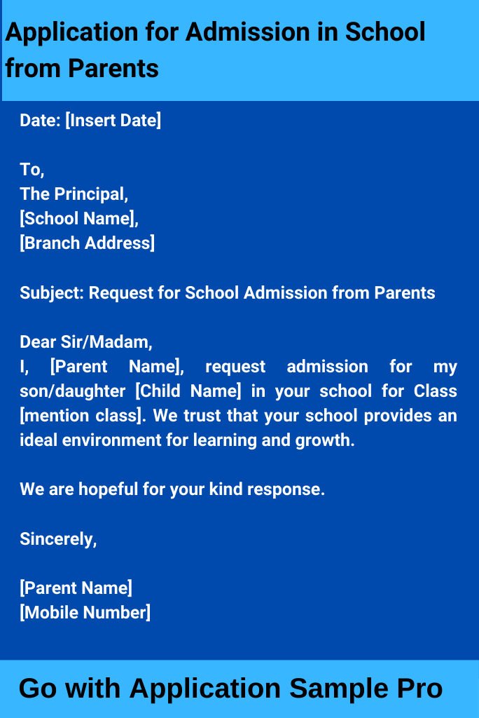 Application for Admission in School from Parents