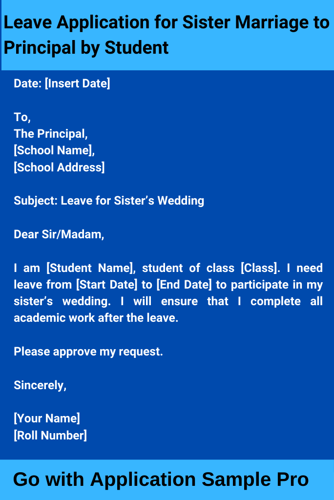 Leave Application for Sister Marriage to Principal by Student