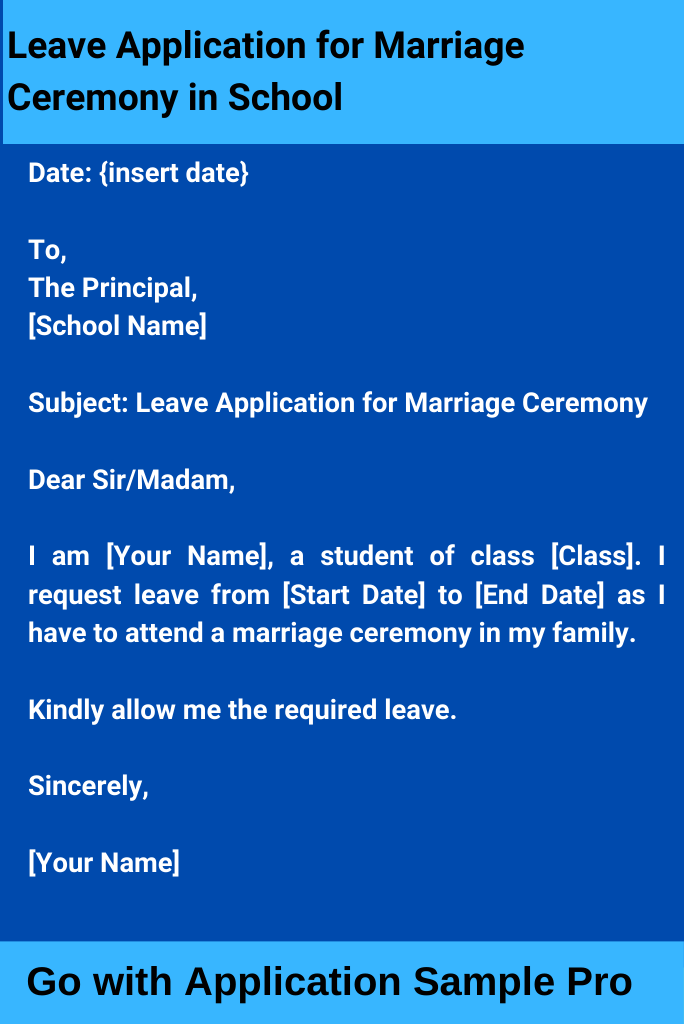 Leave Application for Marriage Ceremony in School
