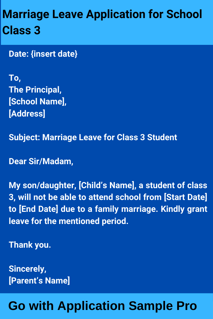 Marriage Leave Application for School Class 3