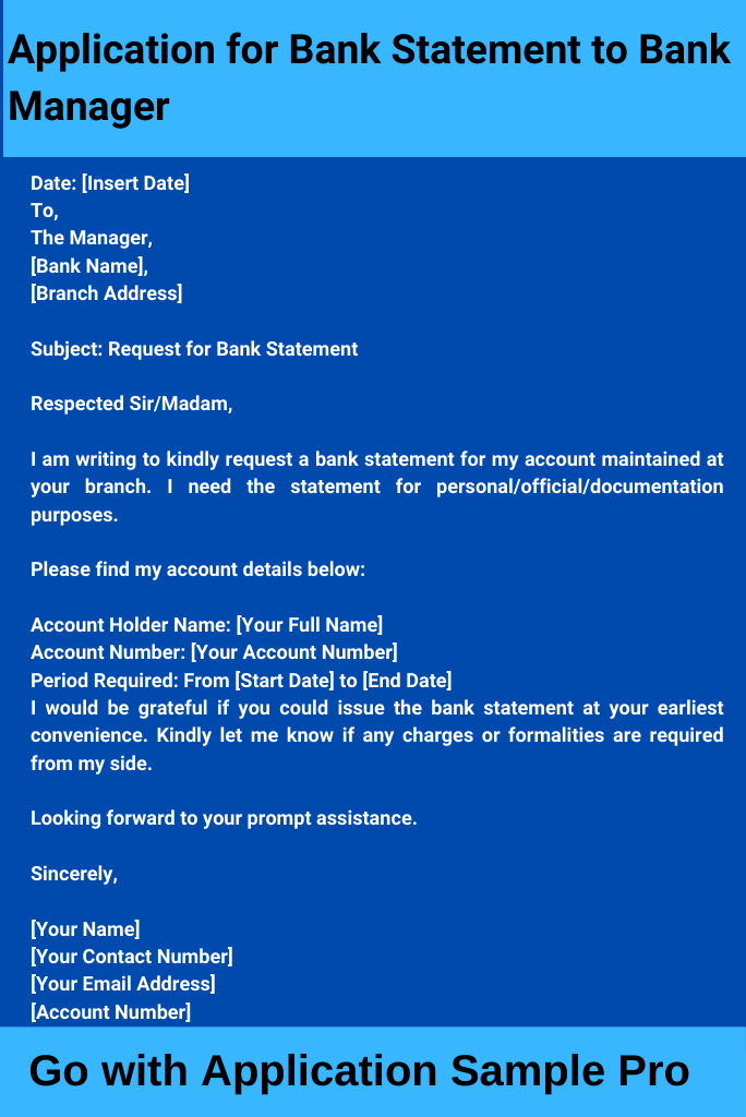 Application for Bank Statement to Bank Manager