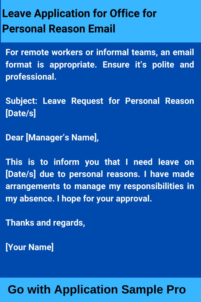 Leave Application for Office for Personal Reason Email