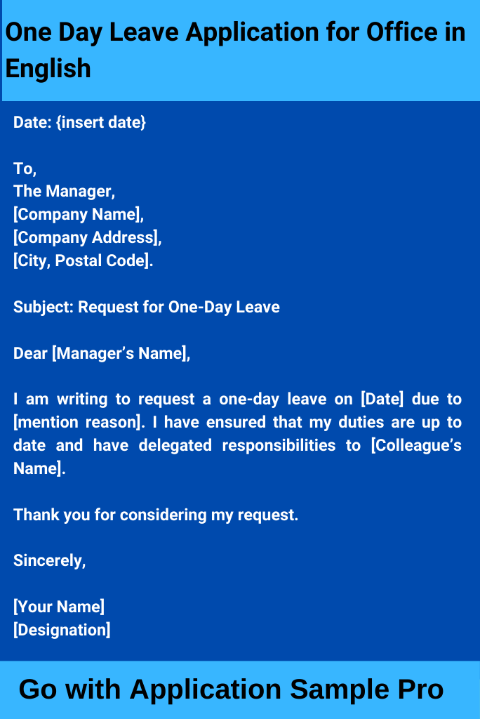 One Day Leave Application for Office in English