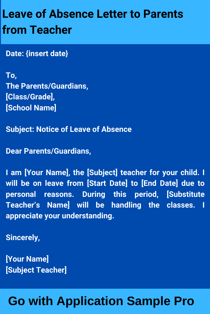 Leave of Absence Letter to Parents from Teacher