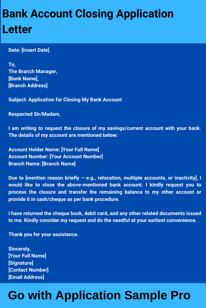 Bank Account Closing Application Letter