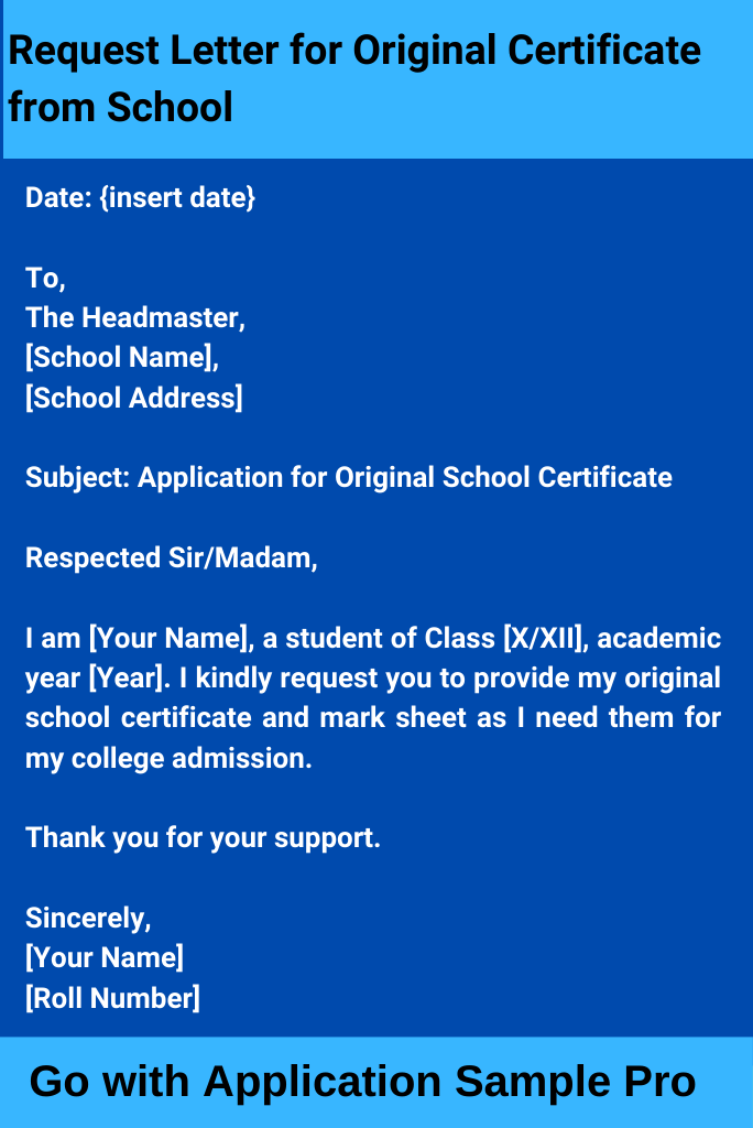 Request Letter for Original Certificate from School