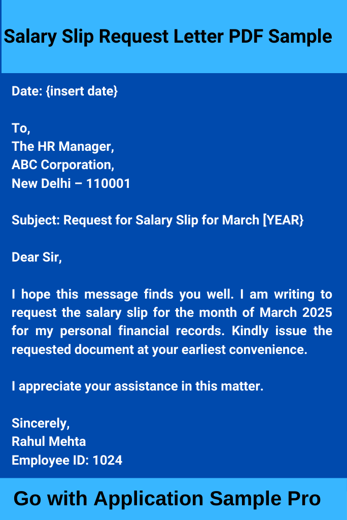 Salary Slip Request Letter PDF Sample