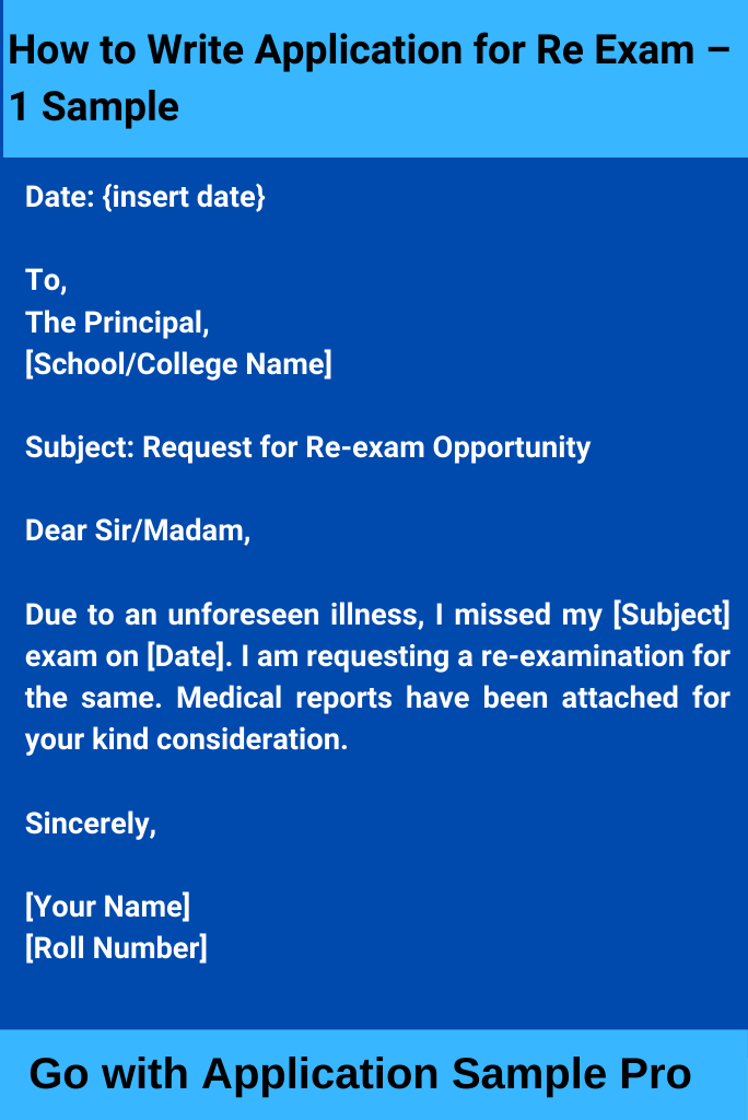 How to Write Application for Re Exam – 1 Sample
