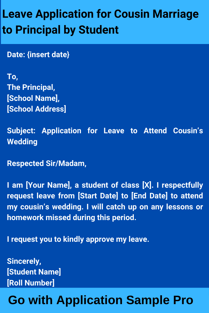 Leave Application for Cousin Marriage to Principal by Student