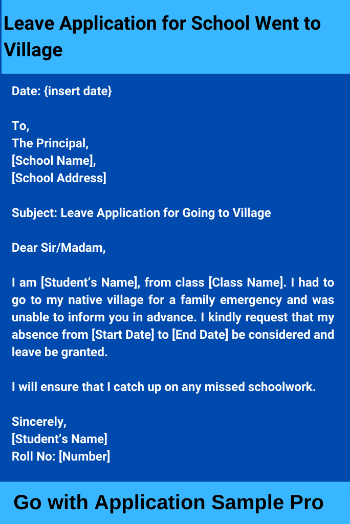 Leave Application for School Went to Village