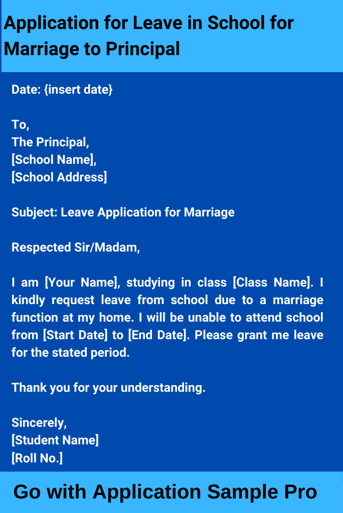 Application for Leave in School for Marriage to Principal