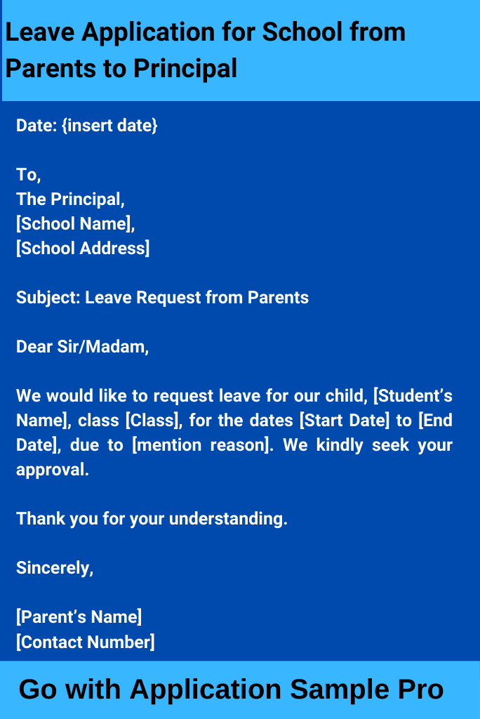 Leave Application for School from Parents to Principal