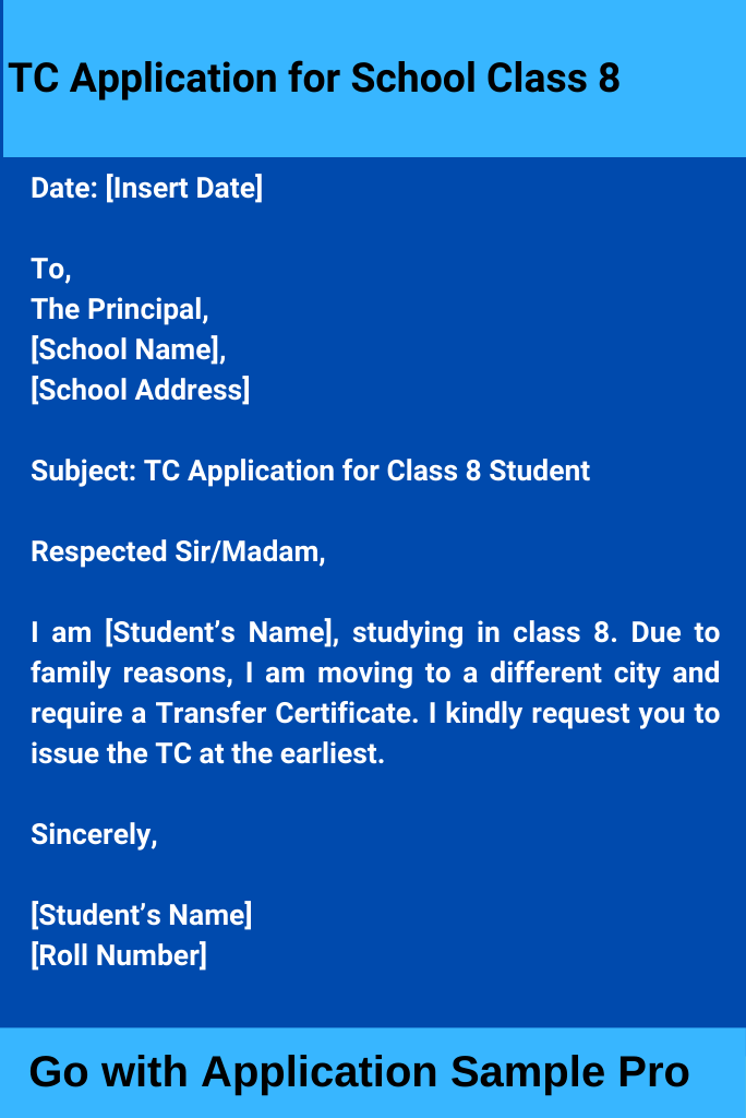 TC Application for School Class 8
