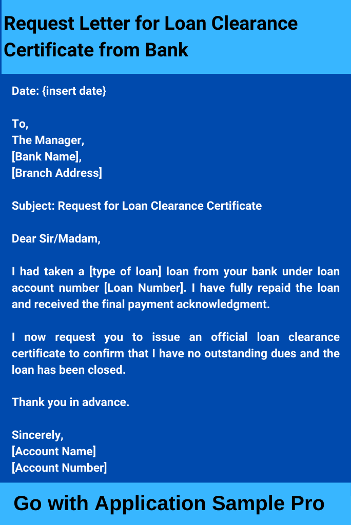 Request Letter for Loan Clearance Certificate from Bank