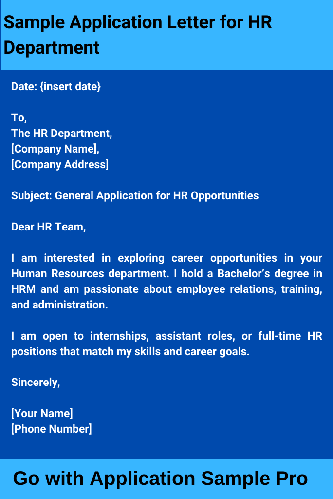 Sample Application Letter for HR Department