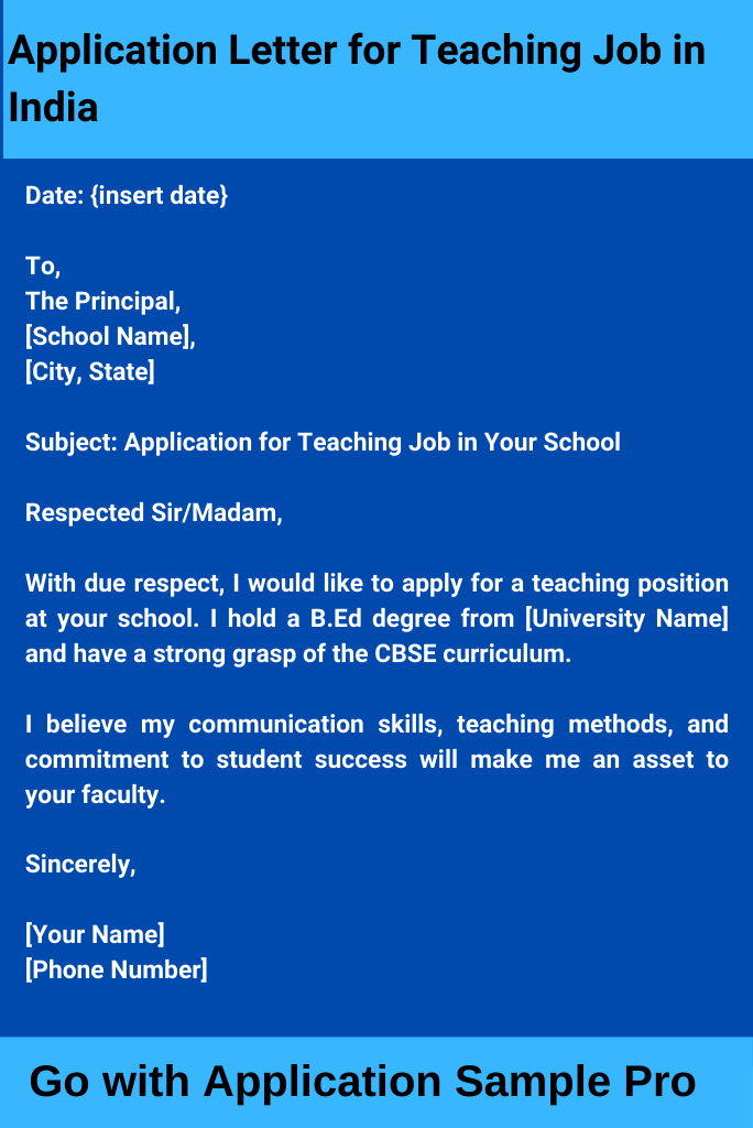 Application Letter for Teaching Job in India