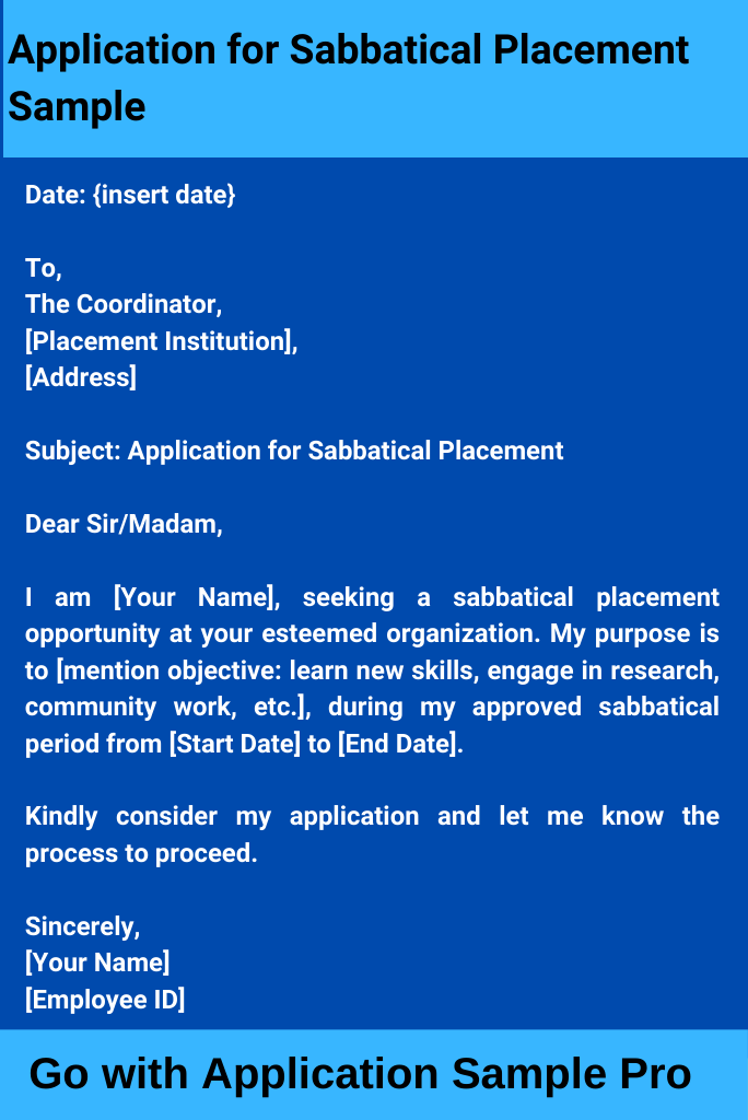 Application for Sabbatical Placement Sample