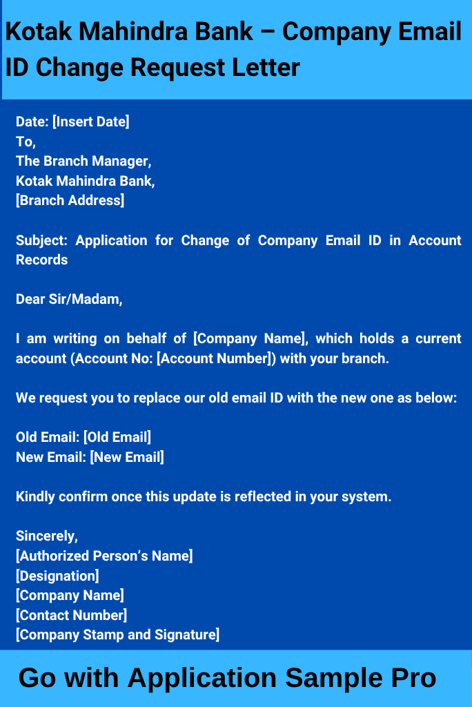 Kotak Mahindra Bank – Company Email ID Change Request Letter