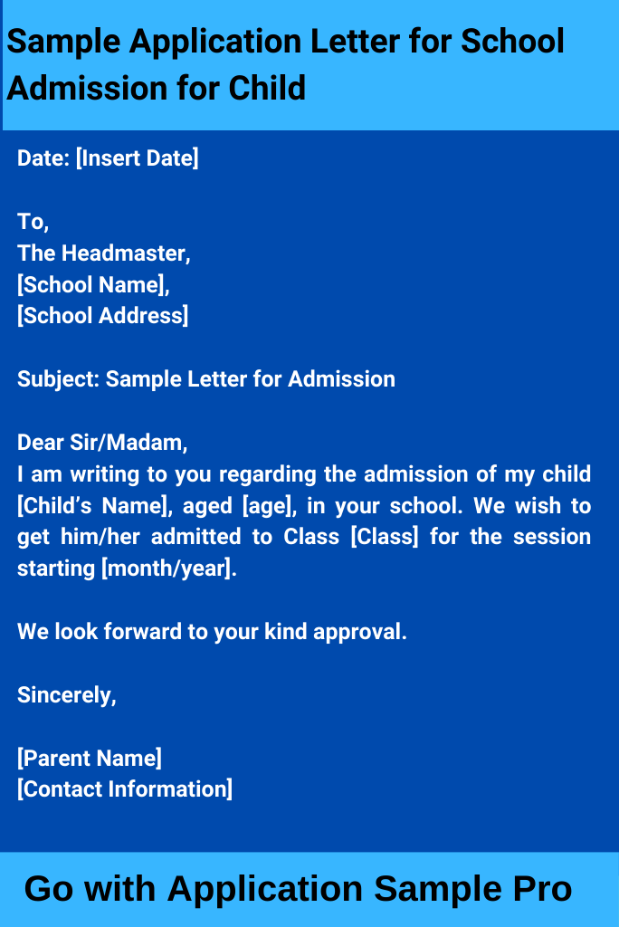 Sample Application Letter for School Admission for Child