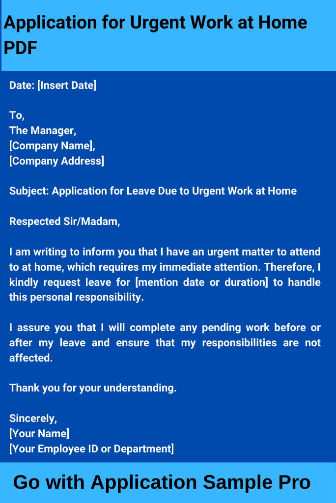 Application for Urgent Work at Home PDF