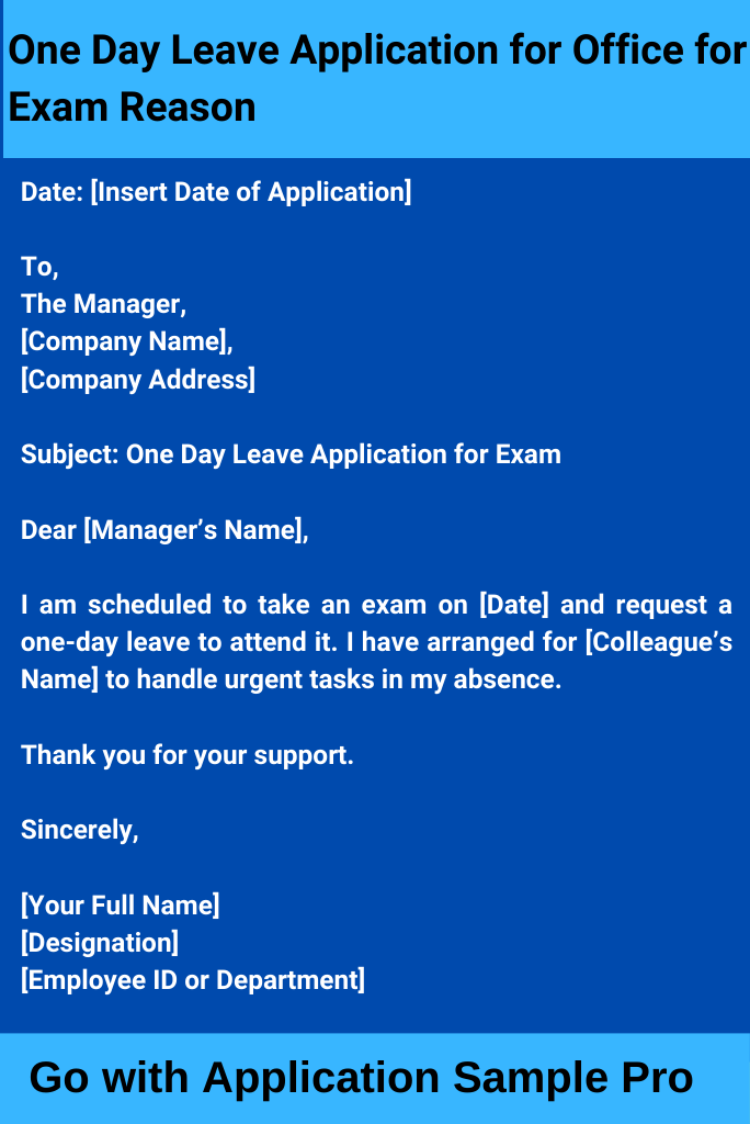 One Day Leave Application for Office for Exam Reason