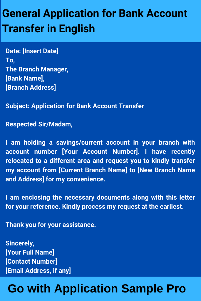 General Application for Bank Account Transfer in English