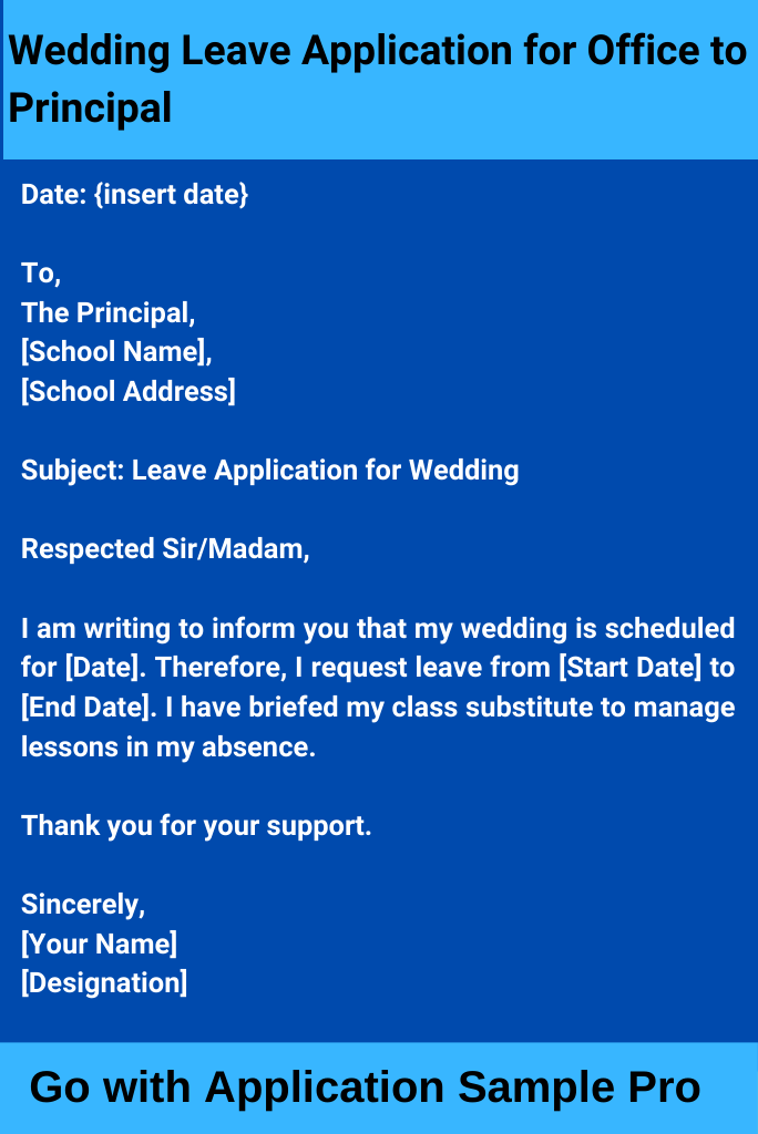 Wedding Leave Application for Office to Principal