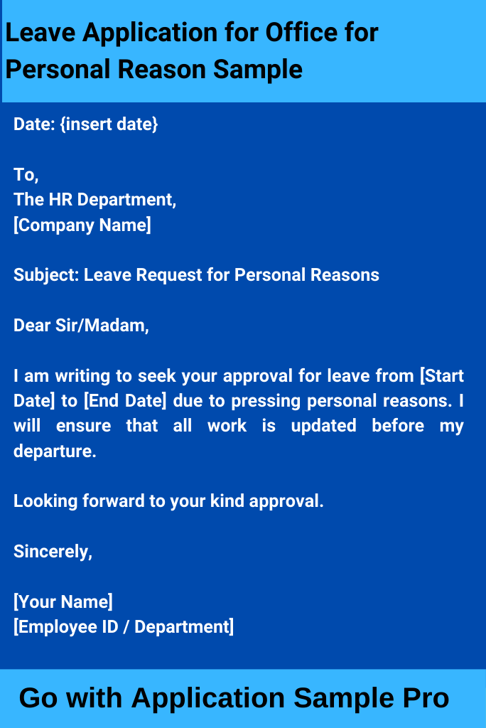 Leave Application for Office for Personal Reason Sample