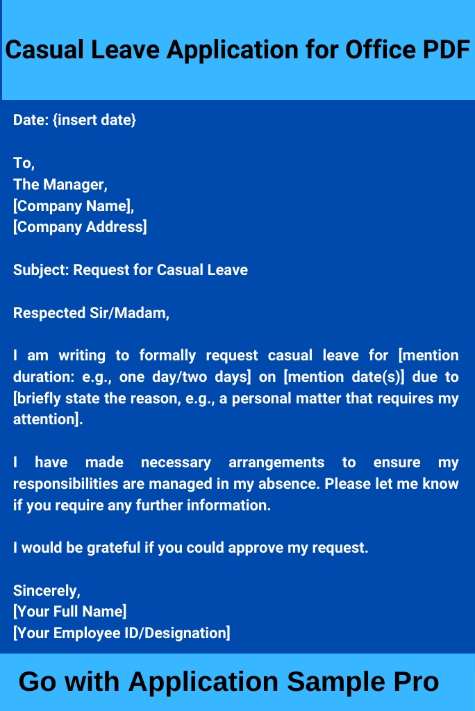 Casual Leave Application for Office PDF
