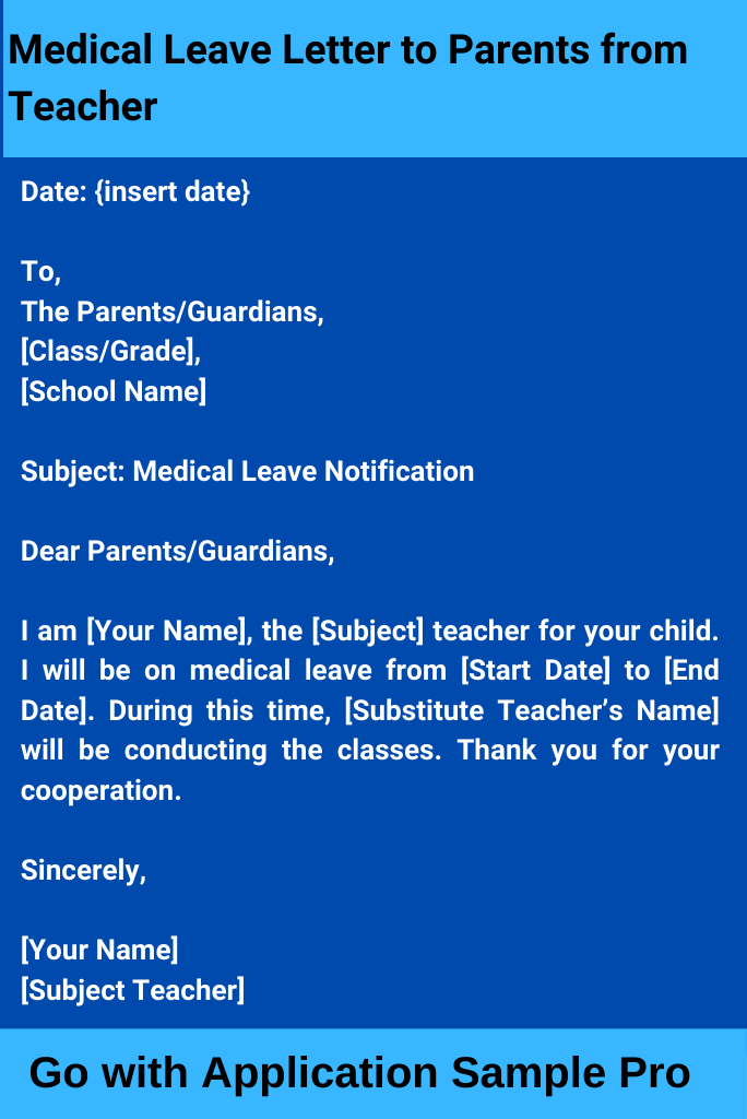Medical Leave Letter to Parents from Teacher