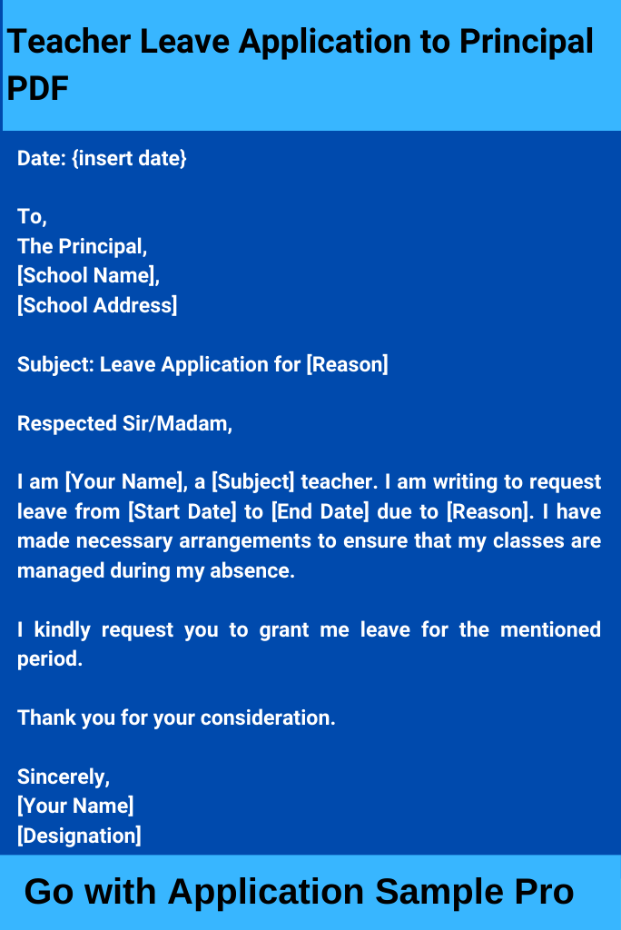 Teacher Leave Application to Principal PDF