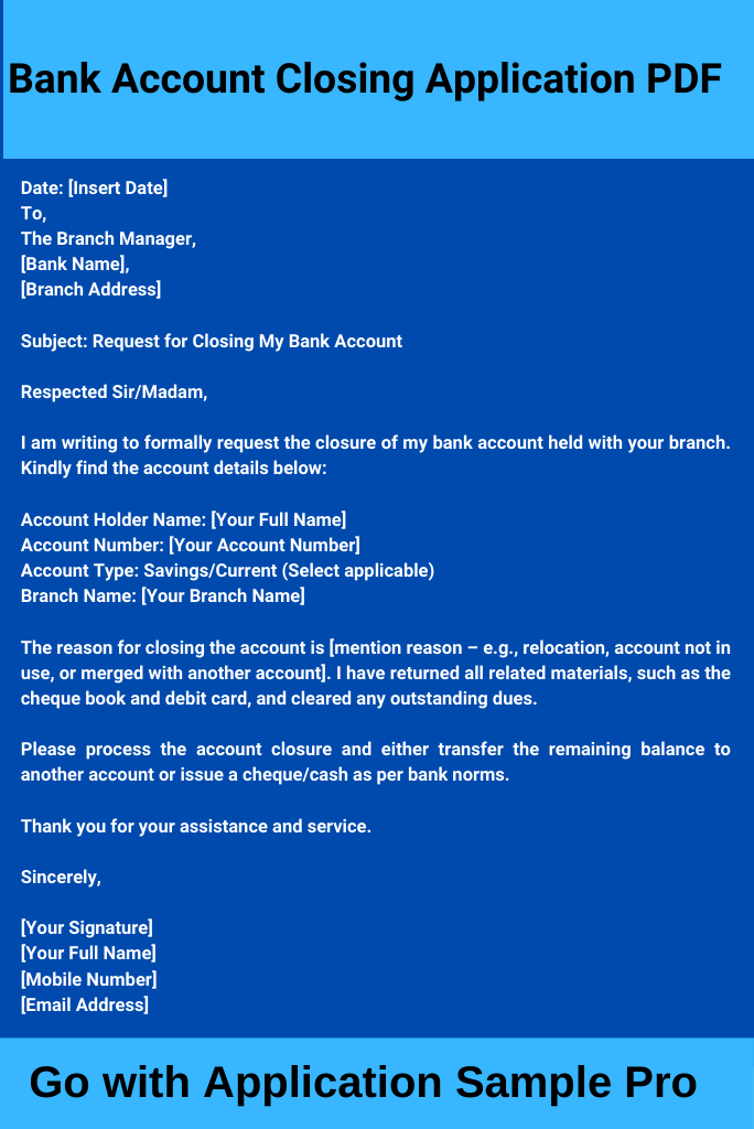 Bank Account Closing Application PDF