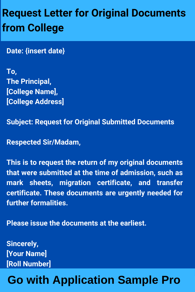 Request Letter for Original Documents from College