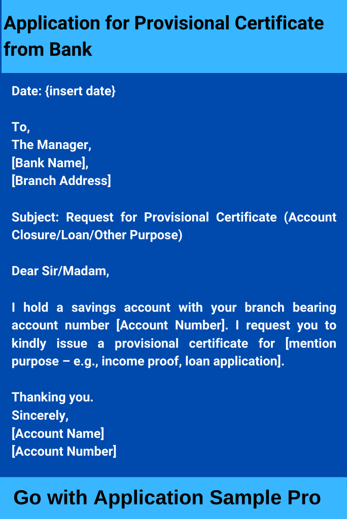Application for Provisional Certificate from Bank