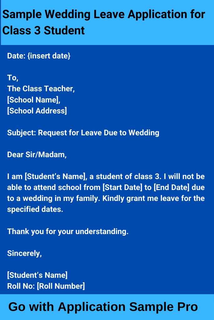 Sample Wedding Leave Application for Class 3 Student