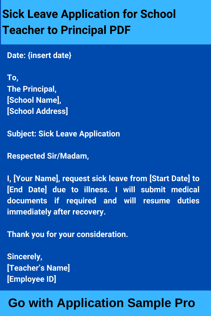 Sick Leave Application for School Teacher to Principal PDF