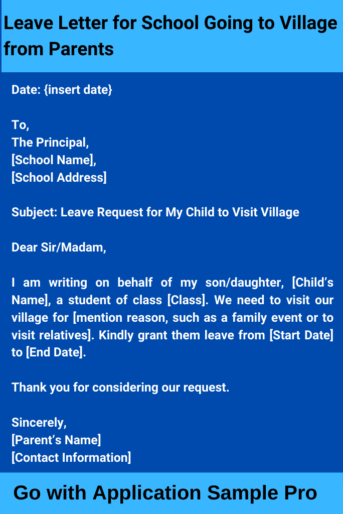 Leave Letter for School Going to Village from Parents
