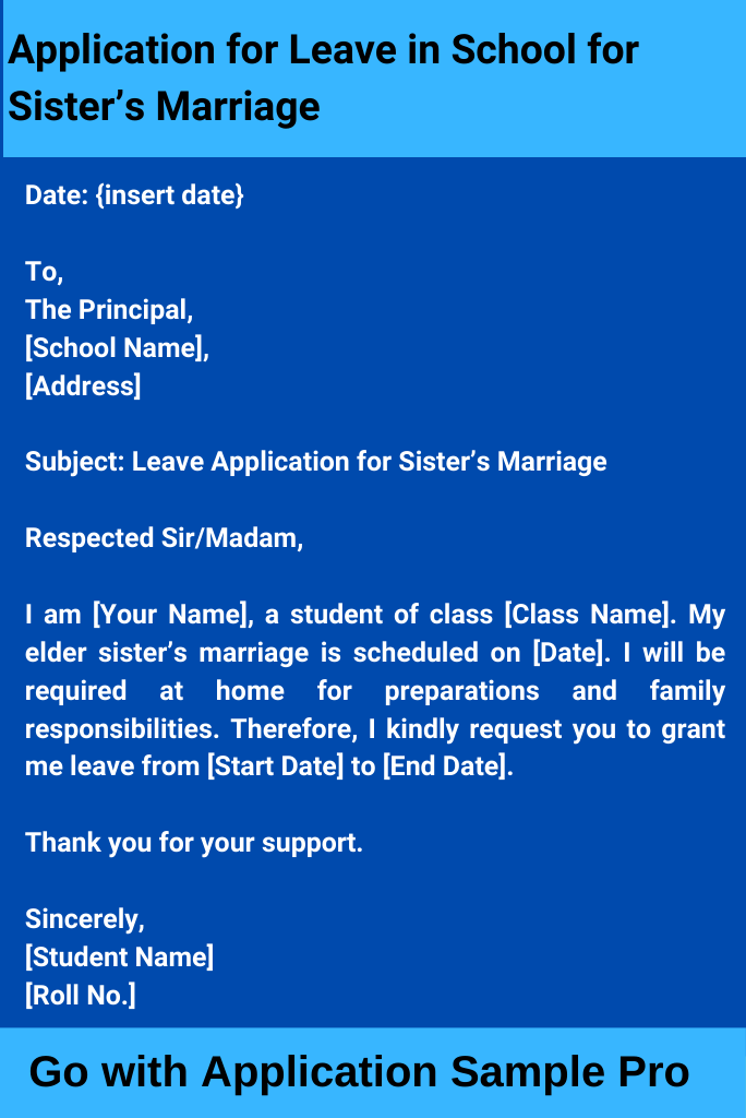 Application for Leave in School for Sister’s Marriage