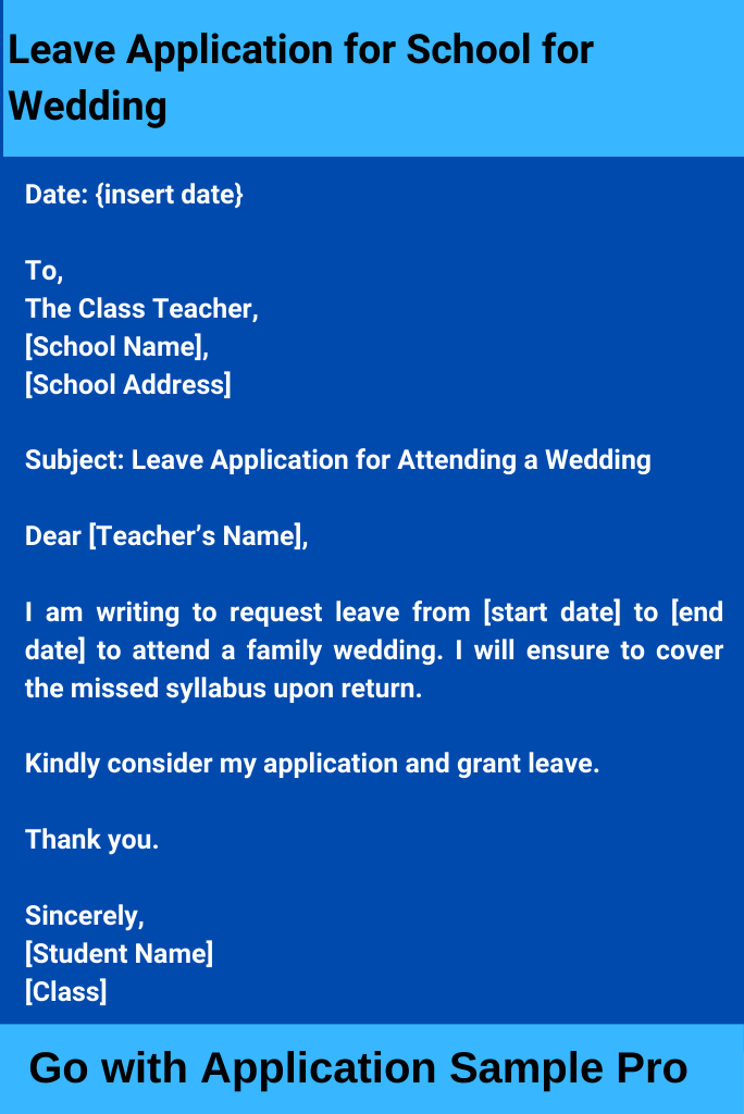 Leave Application for School for Wedding