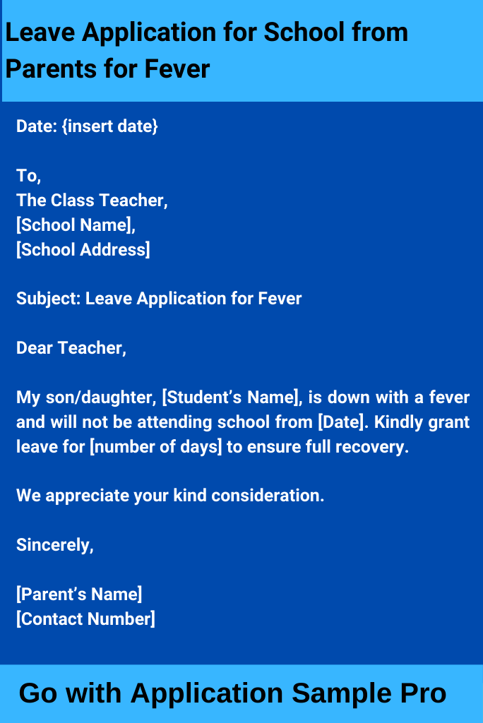 Leave Application for School from Parents for Fever