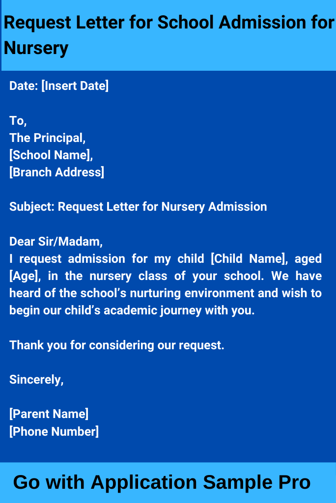 Request Letter for School Admission for Nursery